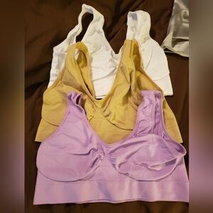 3- Sports Bras Sleep Bras White, Tan & Purple Women's size XXL like new